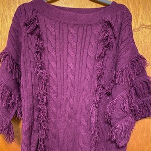 NY&CO size L sweater fringe front and arms.  3/4 sleeve.  Purple NWT
